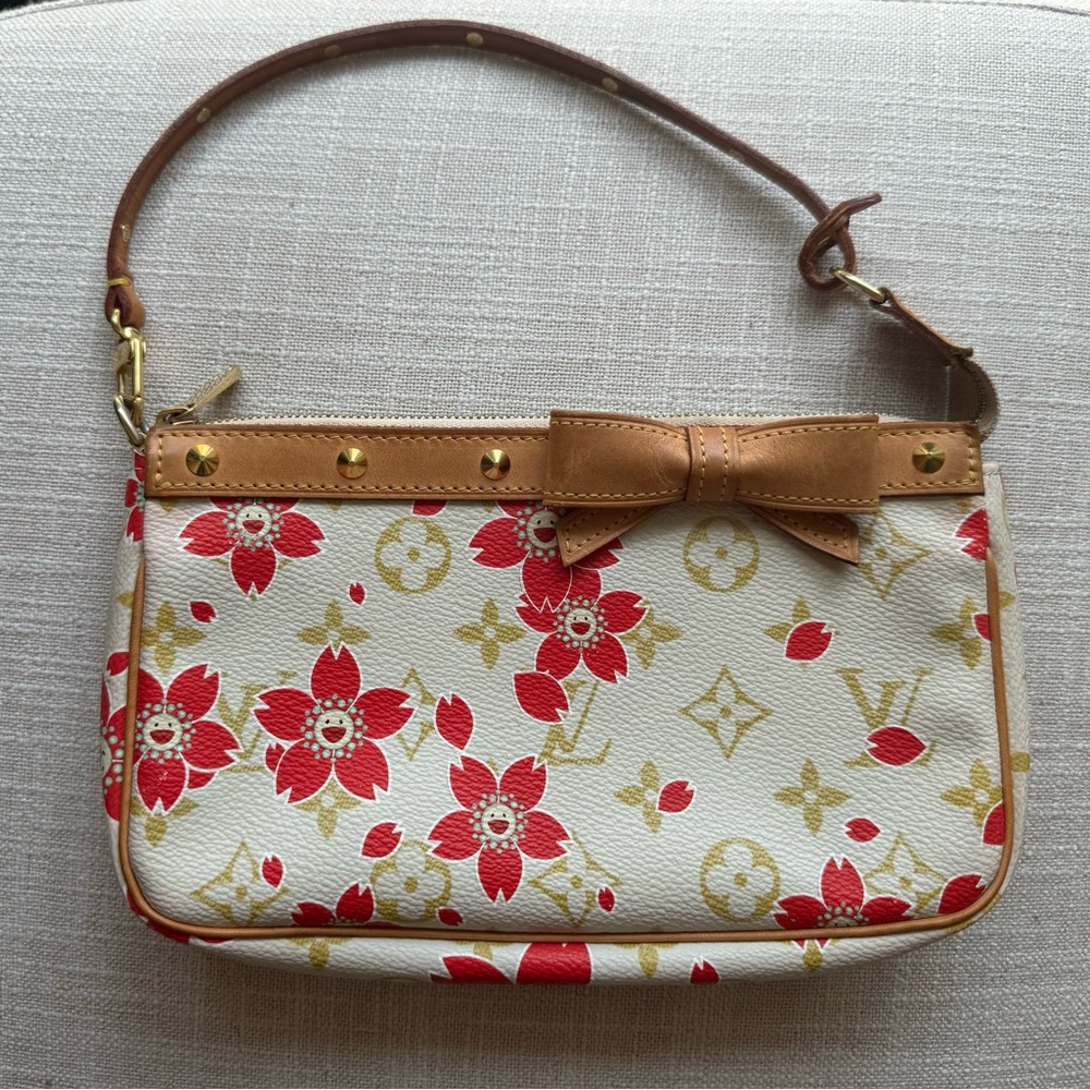 Louis Vuitton Floral Print Women's Bag - Red and Tan